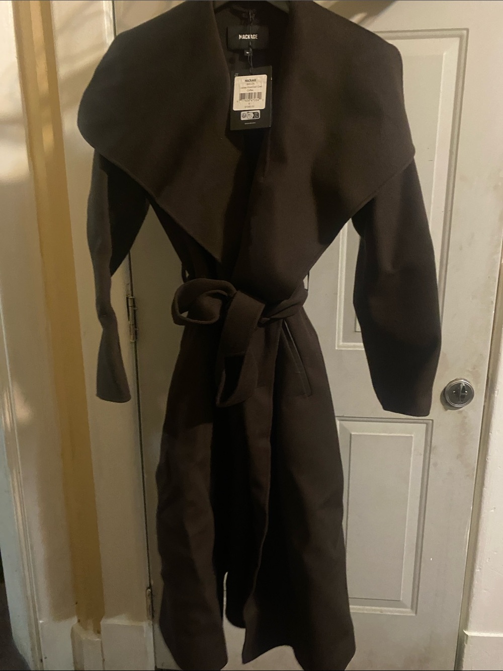 Mackage Dark Brown Wrap Belted Long Trench Coat